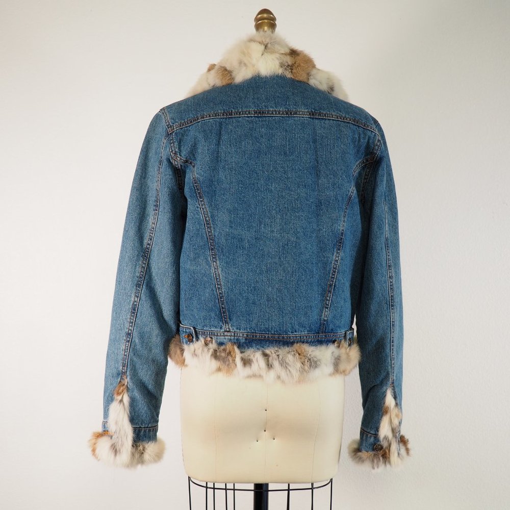 Rabbit Fur Lined Denim Jacket - Picture 4 of 7